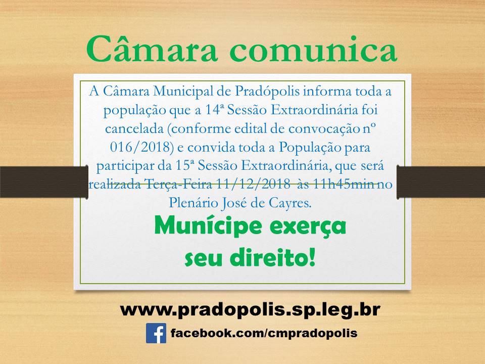 Convite 15ª Sessão Extraordinária.