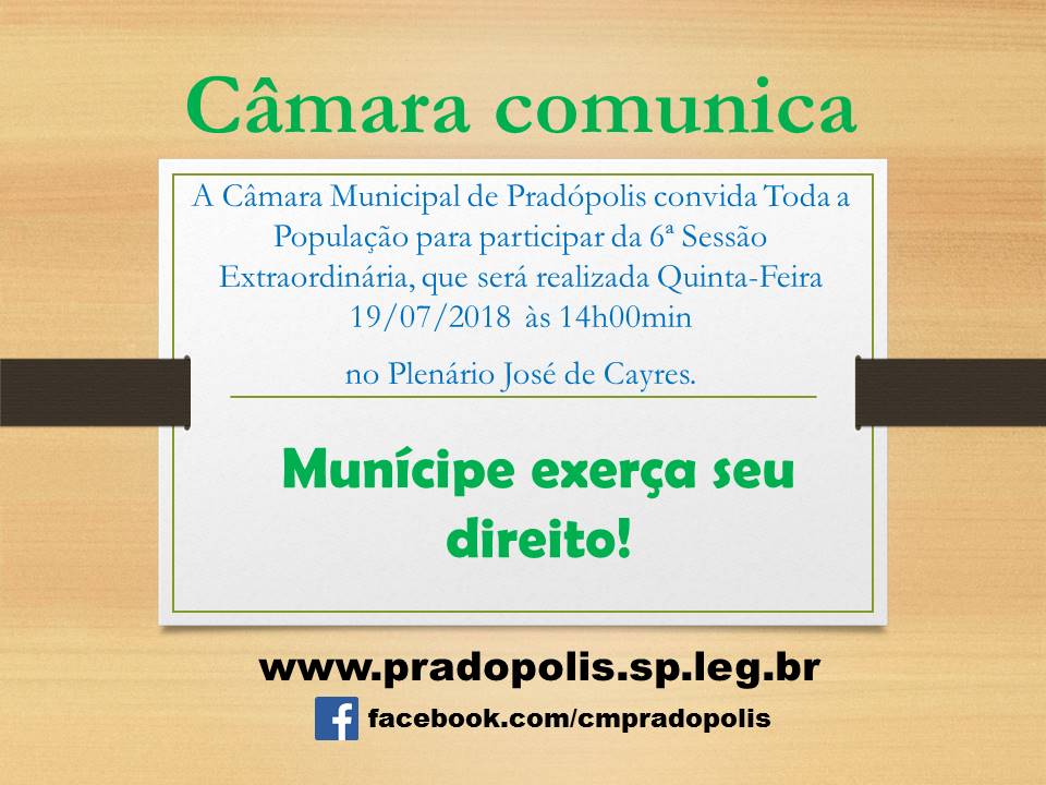 Convite 6ª Sessão Extraordinária.