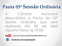 Pauta 05ª Sessão Ordinária.
